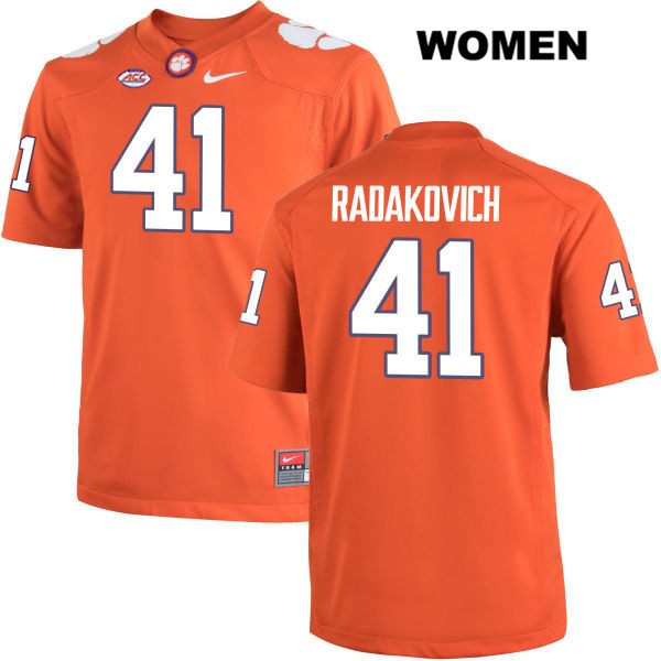 Women's Clemson Tigers #41 Grant Radakovich Stitched Orange Authentic Nike NCAA College Football Jersey QGX6346OT